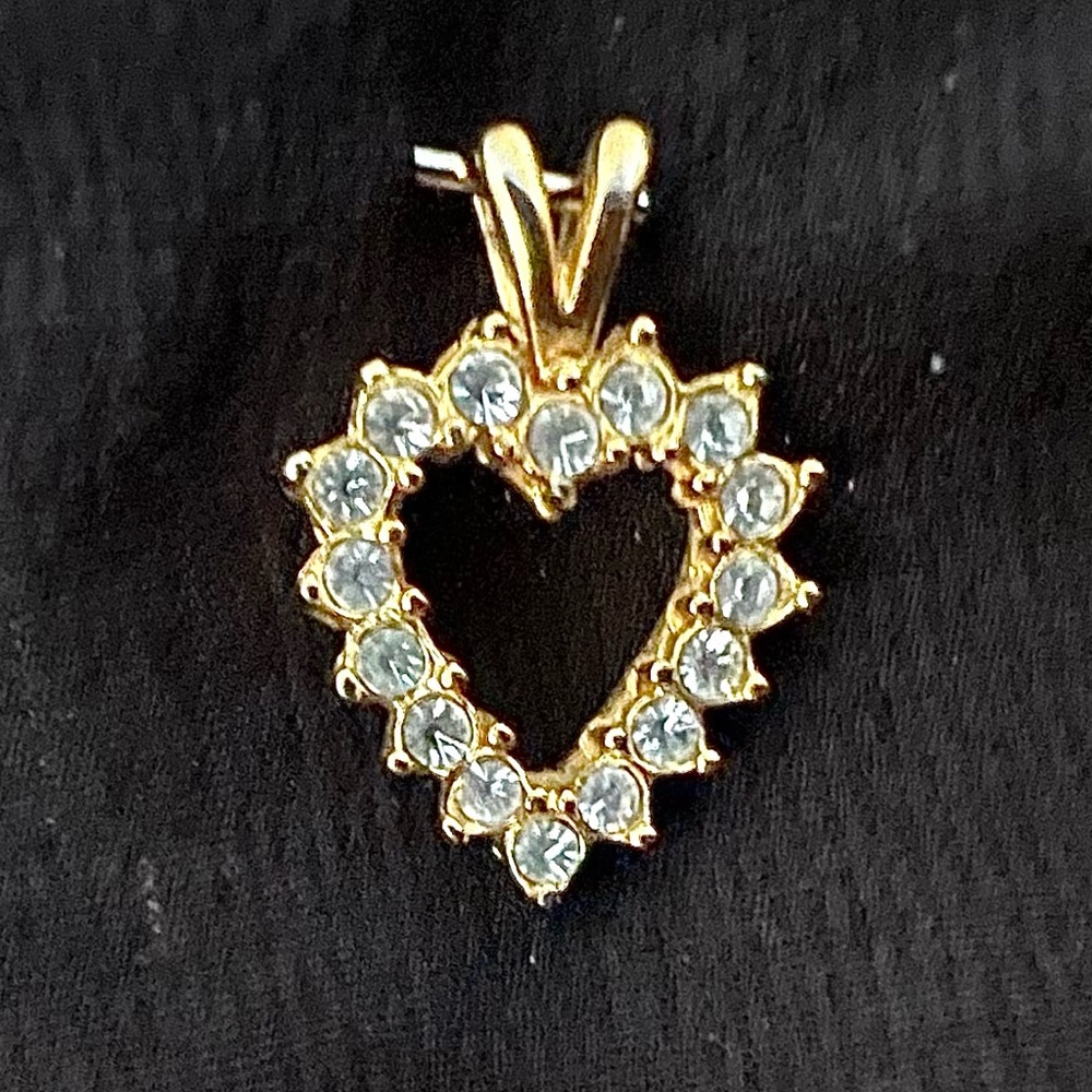 ROMAN Pendant Vintage Stamped Gold-toned and CZ Heart